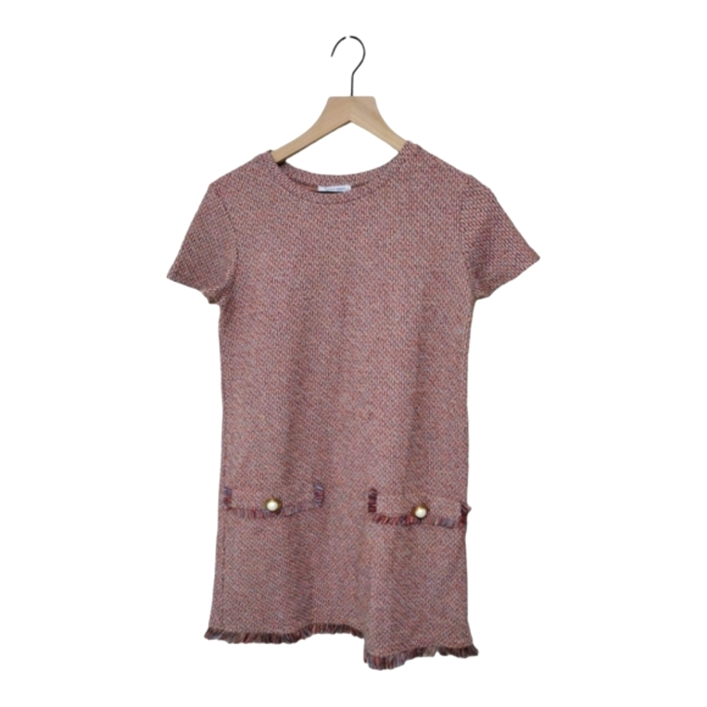 Zara Trafaluc Tweed Fringe Mini Dress Size Small